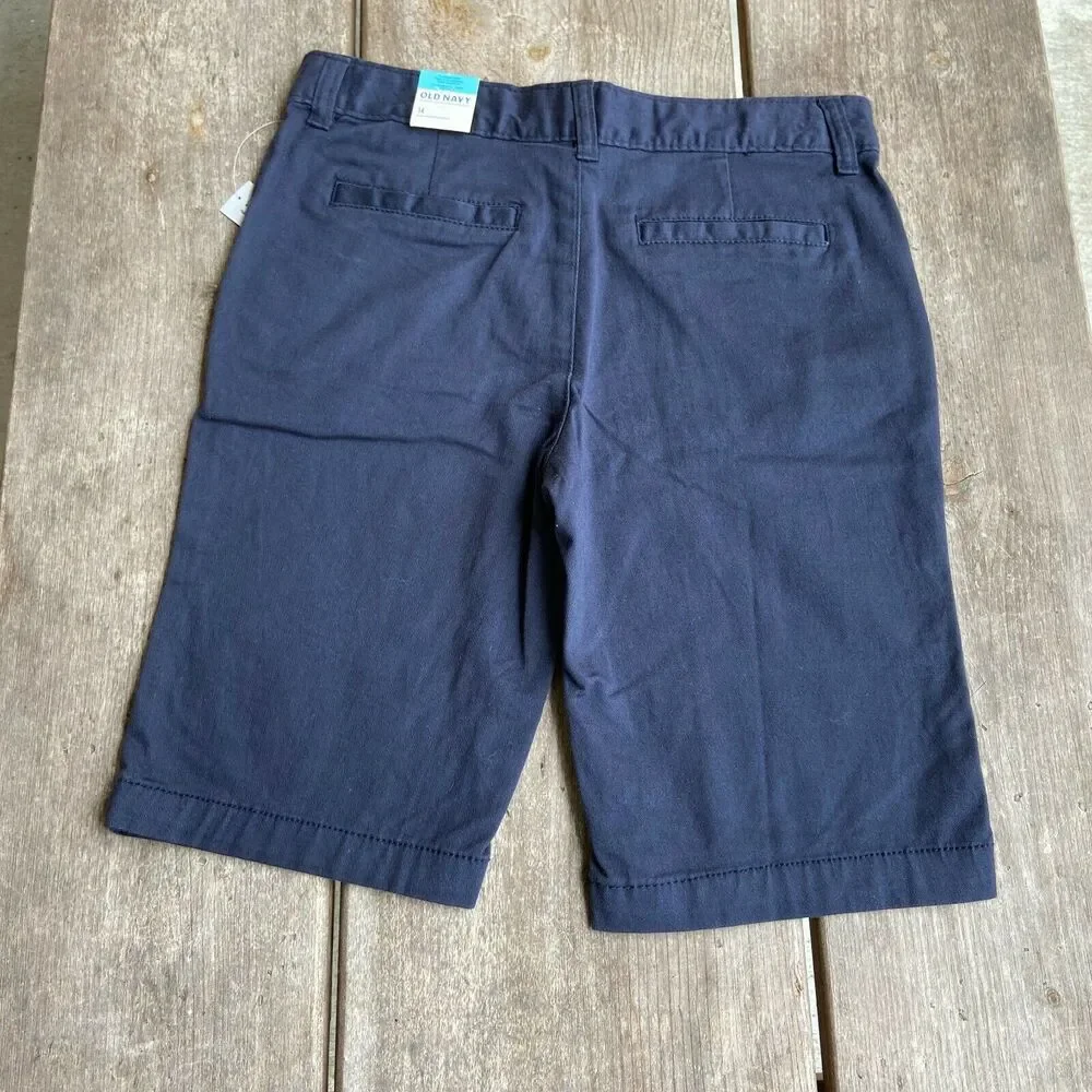 Old Navy Girls Shorts Sz 14 Classic Rise Navy Blue Uniform Adjustable‎ Waist NEW